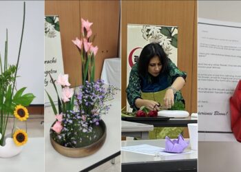 Madiha Taha Showcases First Solo Sogetsu Ikebana Demonstration in Karachi